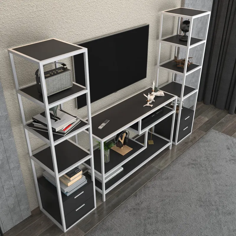 Comodă TV Robbins, Diverse culori, Diverse dimensiuni - Alb - Antracit / 198x39x160 cm