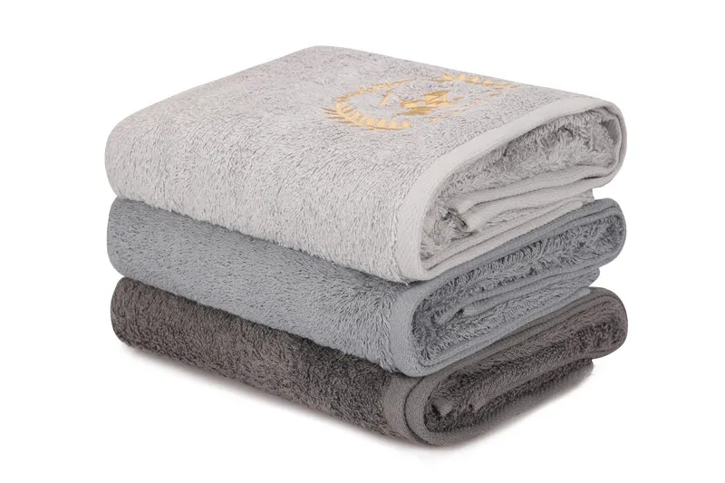 Set prosoape de baie 402, Diverse culori, Diverse configurații, Diverse dimensiuni - Gri deschis - Gri - Gri închis / 3 bucăți / 50x90 cm