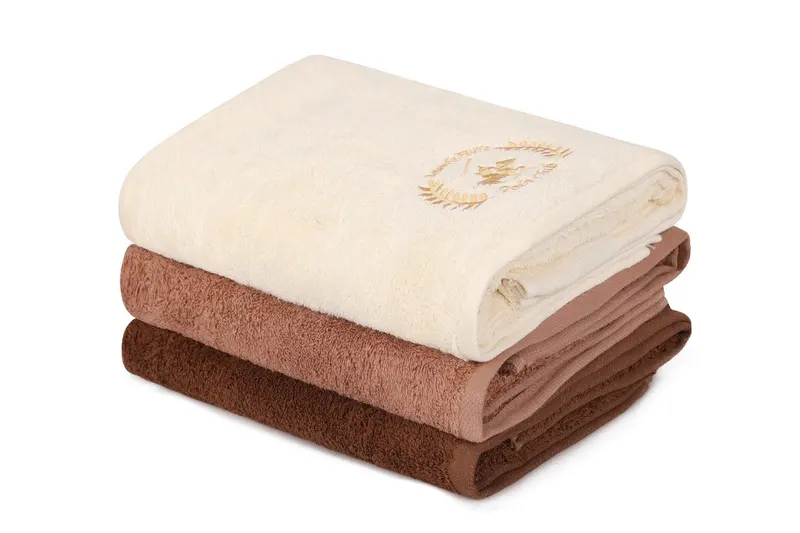 Set prosoape de baie 402, Diverse culori, Diverse configurații, Diverse dimensiuni - Crem - Maro deschis - Maro închis / 3 bucăți / 70x140 cm