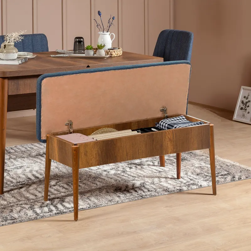 Masă extensibilă cu scaune 4 bucăți Vina 1048, Diverse culori, Diverse dimensiuni - Nuc - Albastru închis / 130x80x77 cm