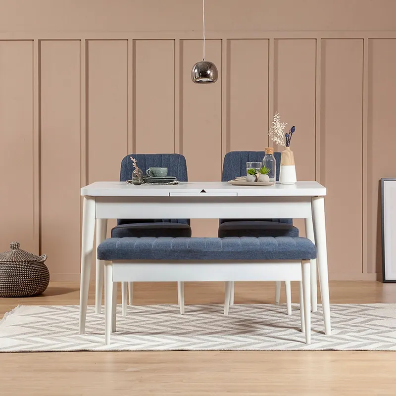 Masă extensibilă cu scaune 4 bucăți Vina 1048, Diverse culori, Diverse dimensiuni - Alb - Albastru închis / 129x80x75 cm