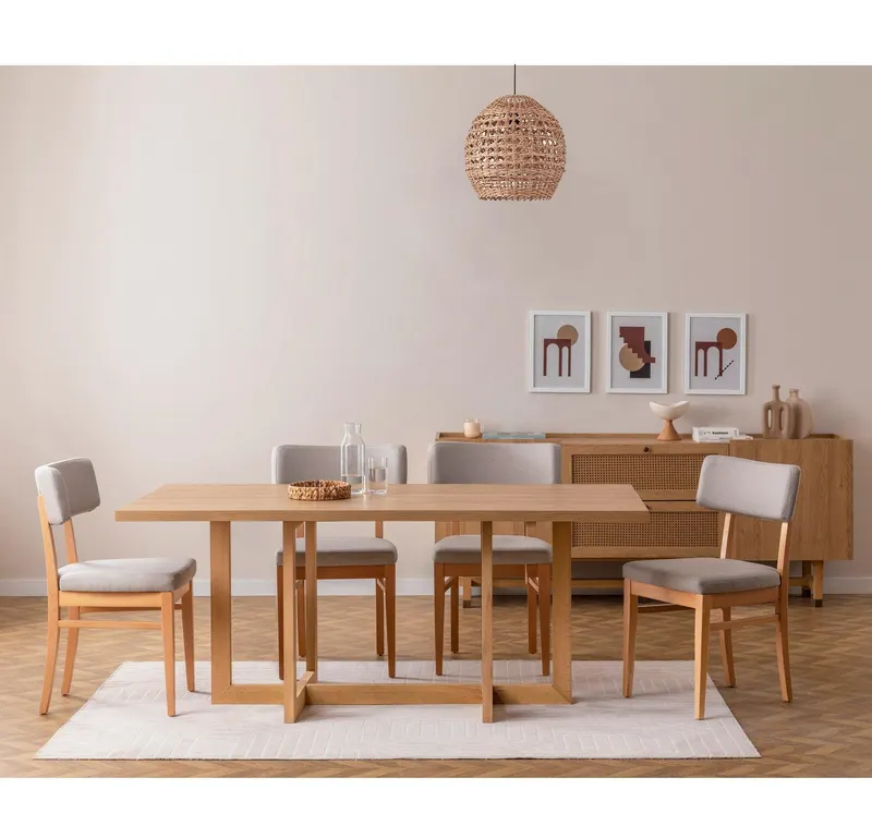 Masă cu scaune Madison Set, Stejar, Diverse configurații, Diverse dimensiuni - 6 bucăți / 47x45x86 cm