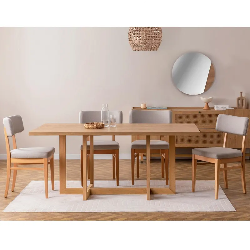 Masă cu scaune Madison Set, Stejar, Diverse configurații, Diverse dimensiuni - 7 bucăți / Ø77x86 cm
