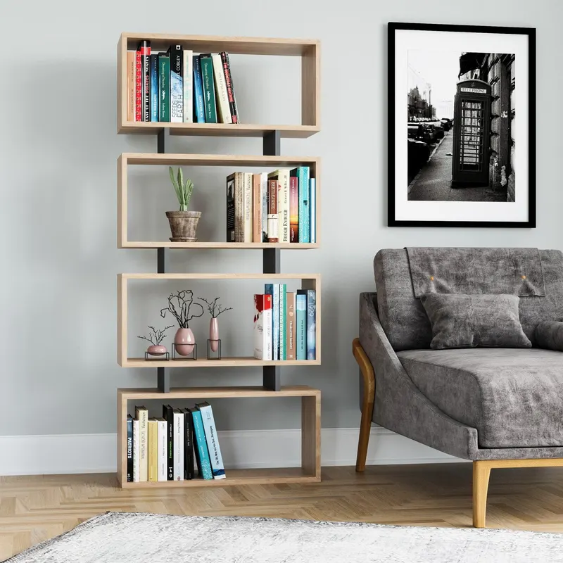 Bibliotecă Langdon, Diverse culori, Diverse dimensiuni - Stejar - Antracit / 73x25x161 cm