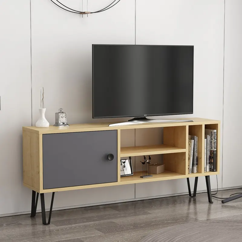 Comodă TV Arven, Diverse culori, Diverse dimensiuni - Stejar - Antracit / 120x25x52 cm