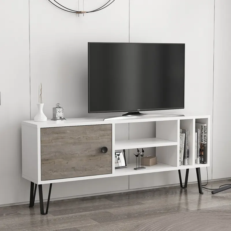 Comodă TV Arven, Diverse culori, Diverse dimensiuni - Alb - Gri închis / 120x25x52 cm