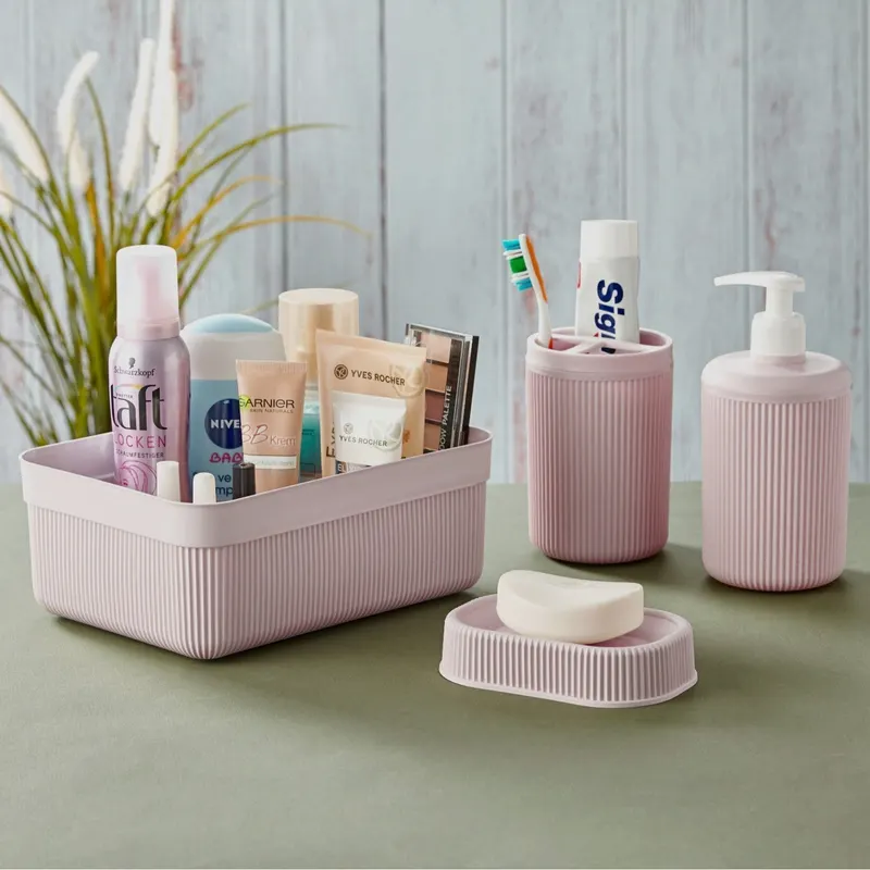 Set de baie Alesta, Diverse culori, Diverse configurații, Diverse dimensiuni - Roz / 4 bucăți / 23x17x9 cm