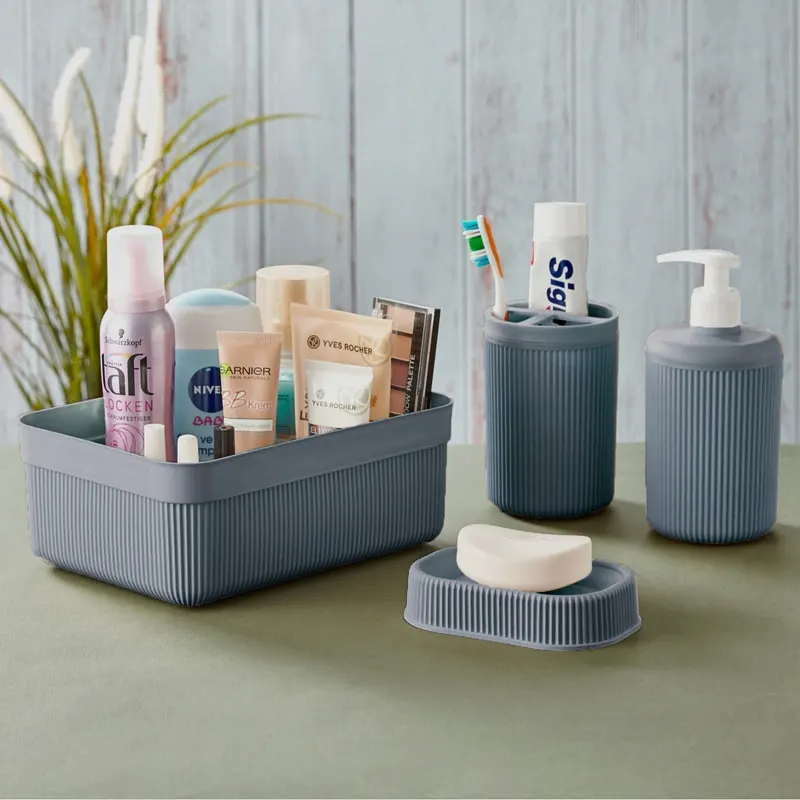 Set de baie Alesta, Diverse culori, Diverse configurații, Diverse dimensiuni - Antracit / 4 bucăți / 23x17x9 cm