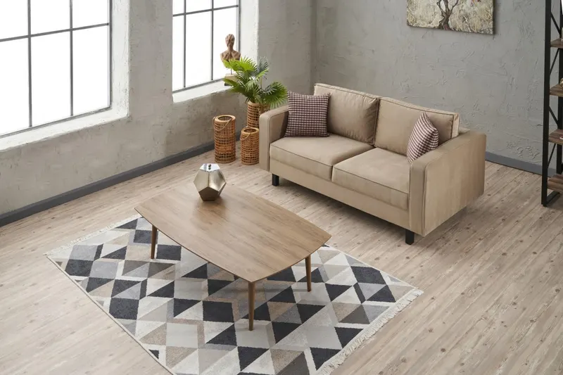Canapea fixă Kale Velvet, Diverse culori, Diverse configurații, Diverse dimensiuni - Crem / 2 locuri / 180x91x83 cm