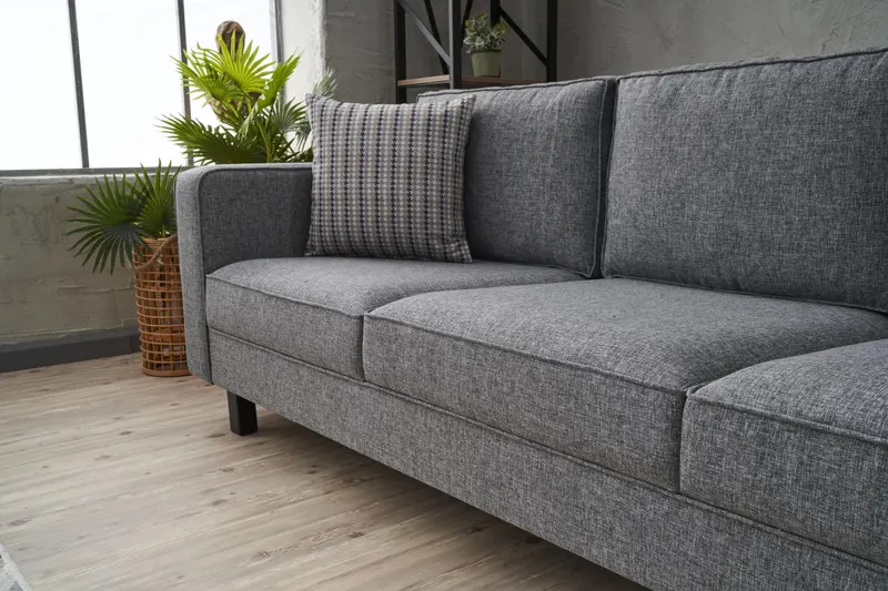 Canapea fixă Kale Linen, Diverse culori, Diverse configurații, Diverse dimensiuni - Gri / 3 locuri / 222x91x83 cm