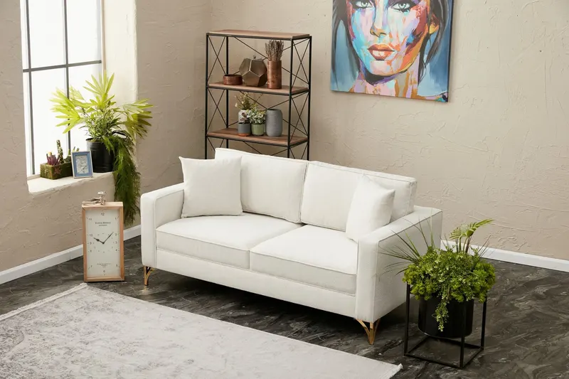 Canapea fixă Berlin, Diverse culori, Diverse configurații, Diverse dimensiuni - Crem - Auriu / 2 locuri / 180x91x83 cm