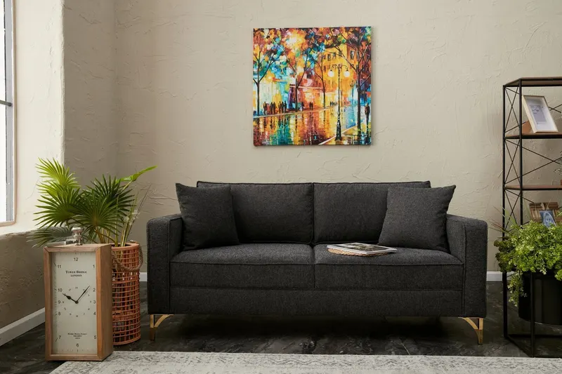 Canapea fixă Berlin, Diverse culori, Diverse configurații, Diverse dimensiuni - Antracit - Auriu / 2 locuri / 180x91x83 cm