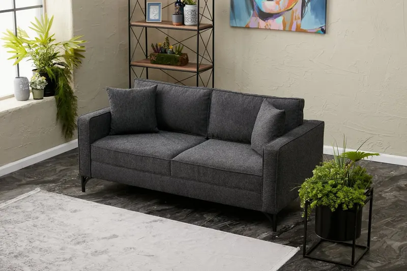 Canapea fixă Berlin, Diverse culori, Diverse configurații, Diverse dimensiuni - Antracit - Negru / 2 locuri / 180x91x83 cm