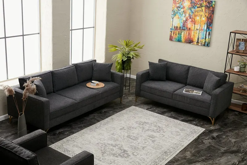Canapea fixă Berlin, Diverse culori, Diverse configurații, Diverse dimensiuni - Antracit - Auriu / 3 locuri / 220x91x83 cm