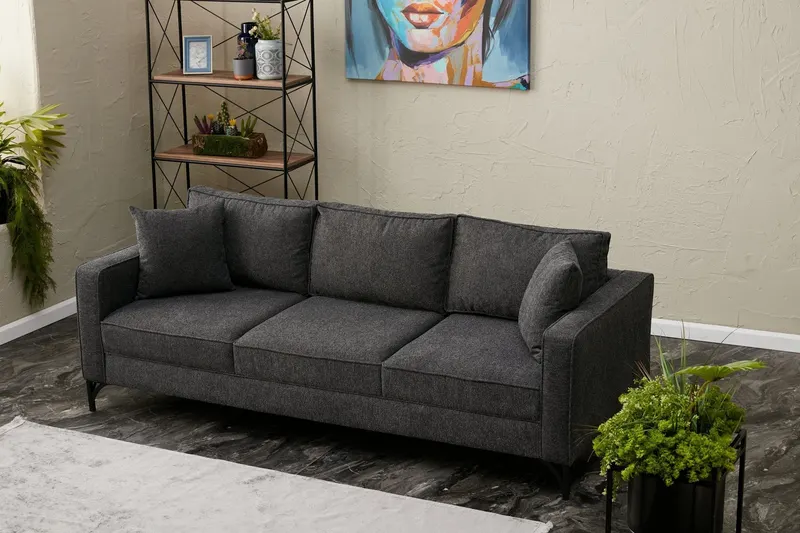 Canapea fixă Berlin, Diverse culori, Diverse configurații, Diverse dimensiuni - Antracit - Negru / 3 locuri / 220x91x83 cm