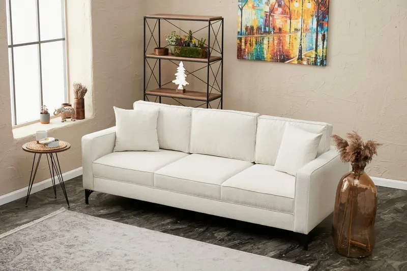 Canapea fixă Berlin, Diverse culori, Diverse configurații, Diverse dimensiuni - Crem - Negru / 3 locuri / 220x91x83 cm