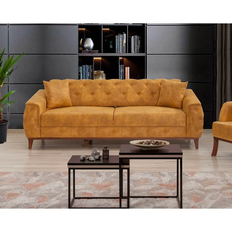 Canapea extensibilă 3 locuri Marta, Diverse culori, 225x94x85 cm - Galben