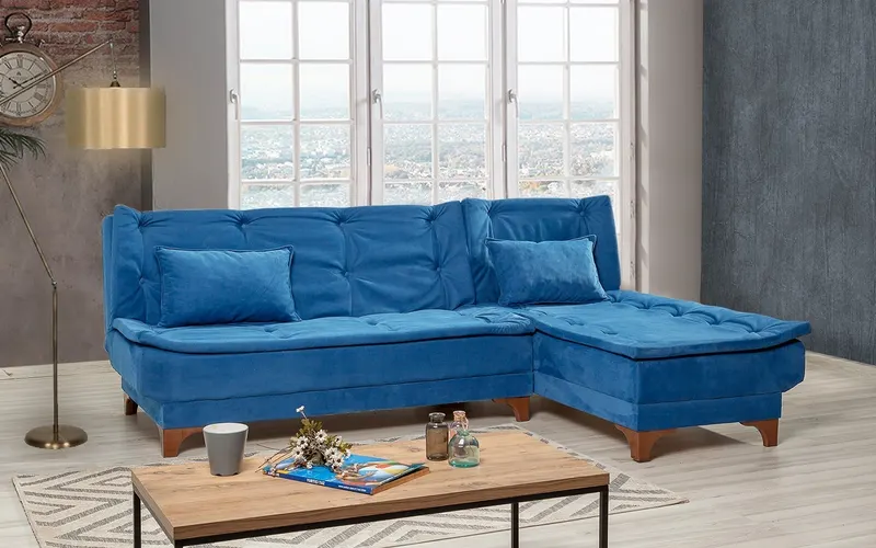 Canapea extensibilă de colț Kelebek Dreapta, Diverse culori, 225x160x86 cm - Albastru închis
