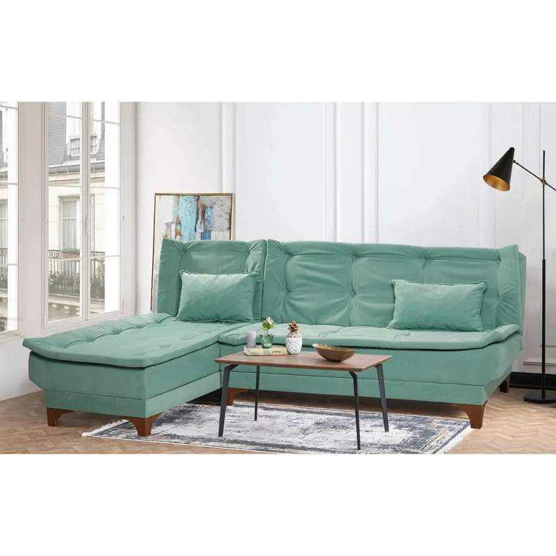 Canapea extensibilă de colț Kelebek Stânga, Diverse culori, 225x160x86 cm - Verde marin