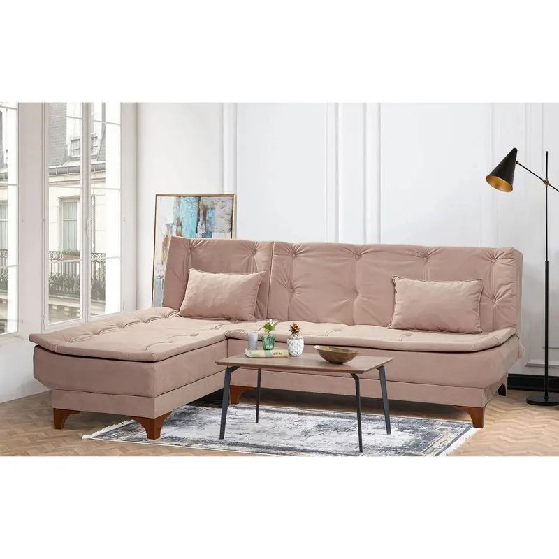 Canapea extensibilă de colț Kelebek Stânga, Diverse culori, 225x160x86 cm - Gri deschis