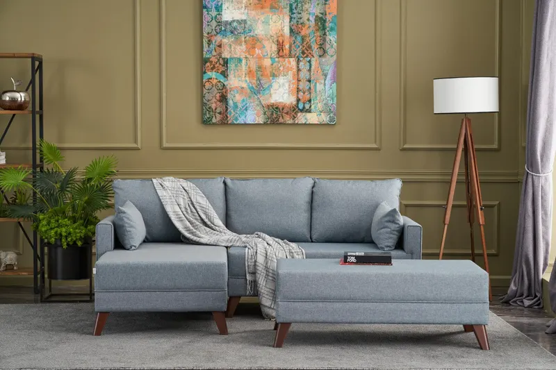 Canapea extensibilă Bella, Colț, Stânga, Soft Mini, Soft, Albastru, 115x65x43 cm - Albastru