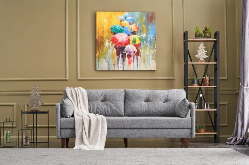 Canapea extensibilă Comfort, 3 piese, Gri, 206x80x80 cm - Gri