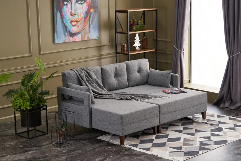 Canapea extensibilă Comfort, Colț, Stânga, Diverse culori, 205x165x80 cm - Gri închis