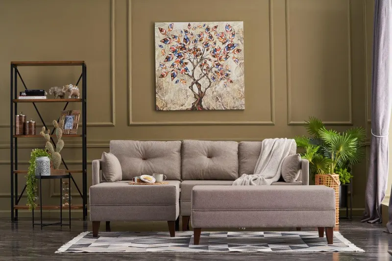 Canapea extensibilă Comfort, Colț, Stânga, Diverse culori, 205x165x80 cm - Crem