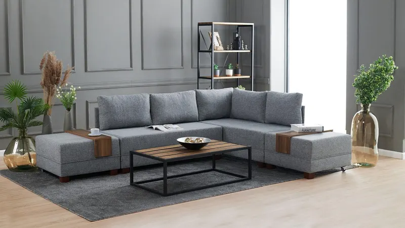 Canapea extensibilă de colț Fly, 1 piesă, Dreapta, Diverse culori, 210x280x70 cm - Gri deschis