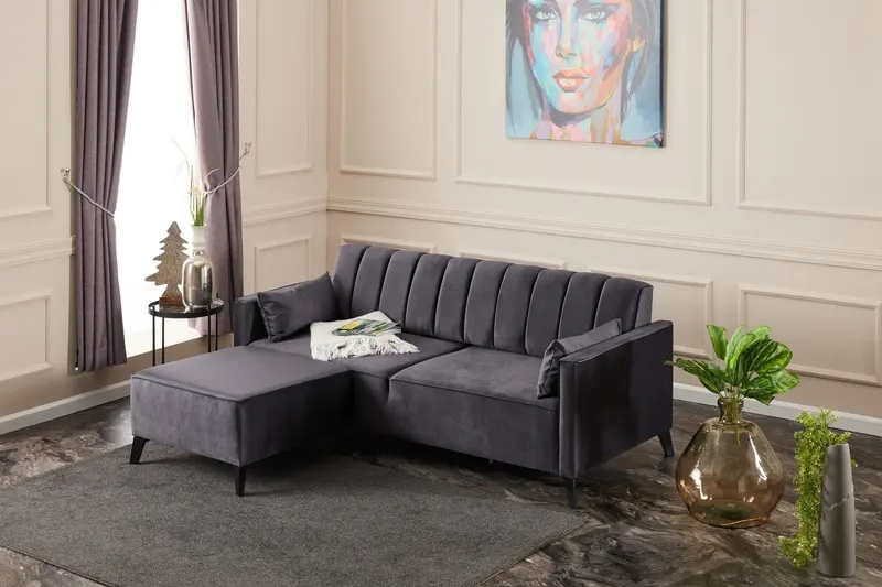 Canapea extensibilă Ova, Colț, Diverse culori, 206x165x80 cm - Antracit
