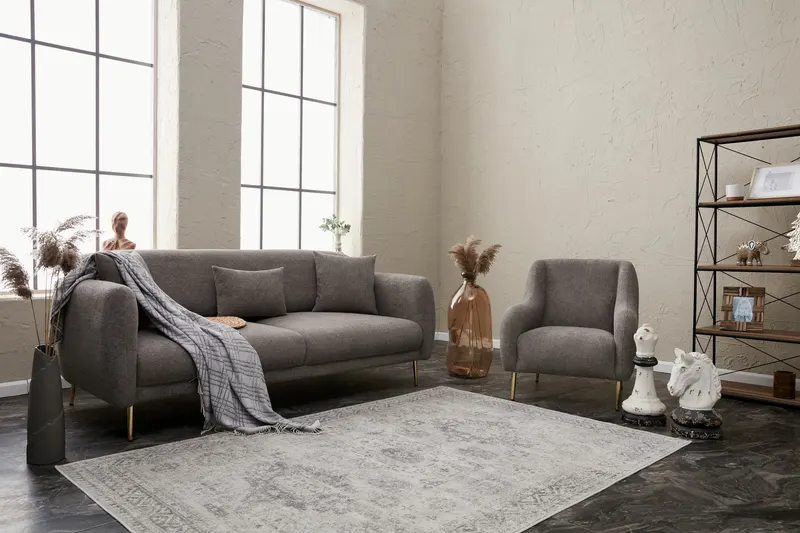 Canapea extensibilă Simena, 3 locuri, Diverse culori, 210x95x80 cm - Gri - Auriu