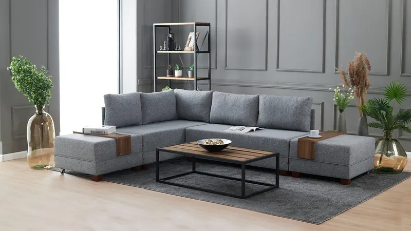 Canapea extensibilă de colț Fly, 1 piesă, Stânga, Diverse culori, 210x280x70 cm - Gri deschis