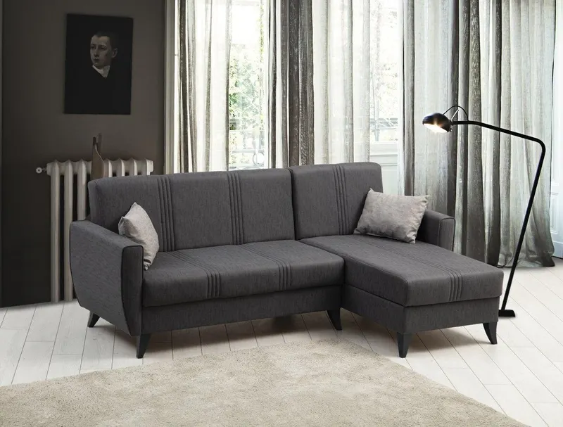 Canapea extensibilă Zaden, Colț, Diverse culori, 218x130x86 cm - Gri închis