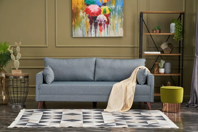 Canapea extensibilă Bella, Soft, 3 locuri, Albastru, 208x81x85 cm - Albastru