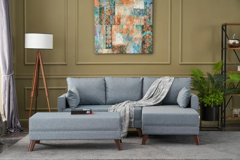 Canapea extensibilă Bella, Colț, Dreapta, Soft Mini, Soft, Albastru, 115x65x43 cm - Albastru
