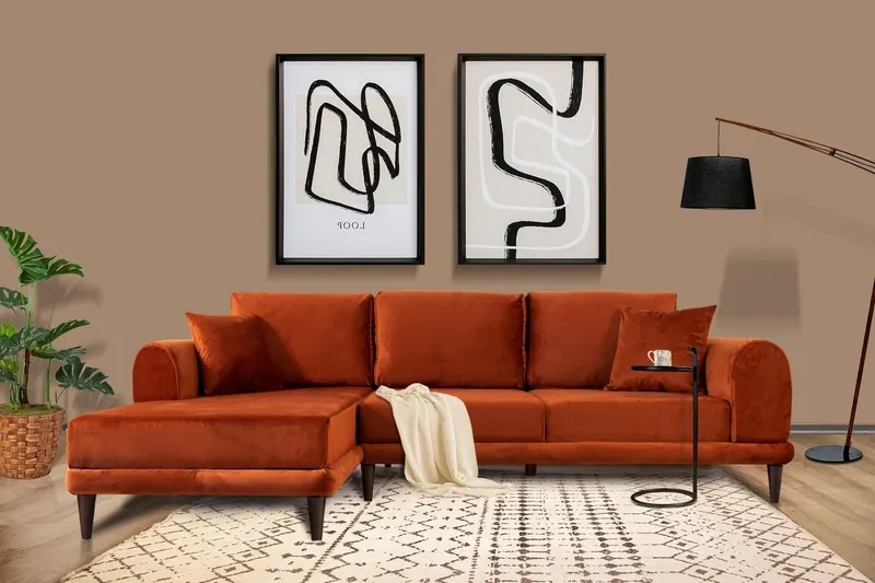 Canapea extensibilă de colț Nero, NQ6-182, Roșu - Portocaliu, 160x90x78 cm - Roșu - Portocaliu