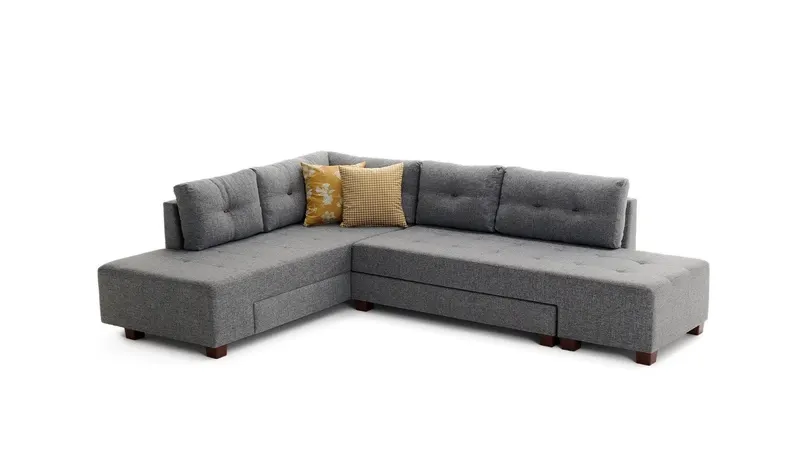 Canapea extensibilă de colț Manama, Stânga, Diverse culori, 280x206x85 cm - Gri închis