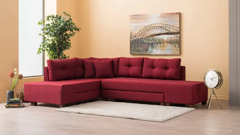 Canapea extensibilă de colț Manama, Stânga, Diverse culori, 280x206x85 cm - Bordo