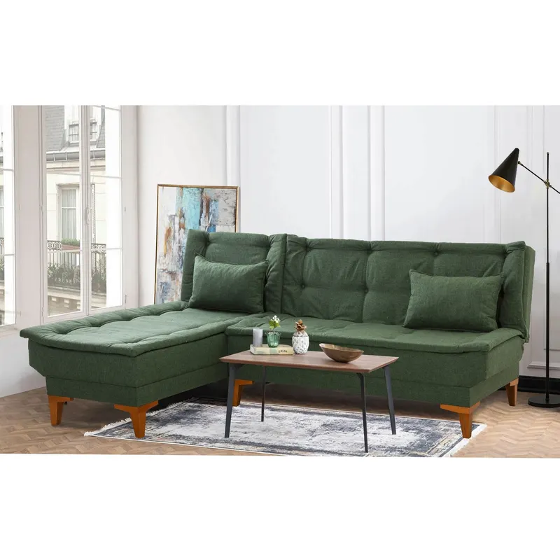 Canapea extensibilă Santo, Colț, Stânga, Diverse culori, 225x85x86 cm - Verde