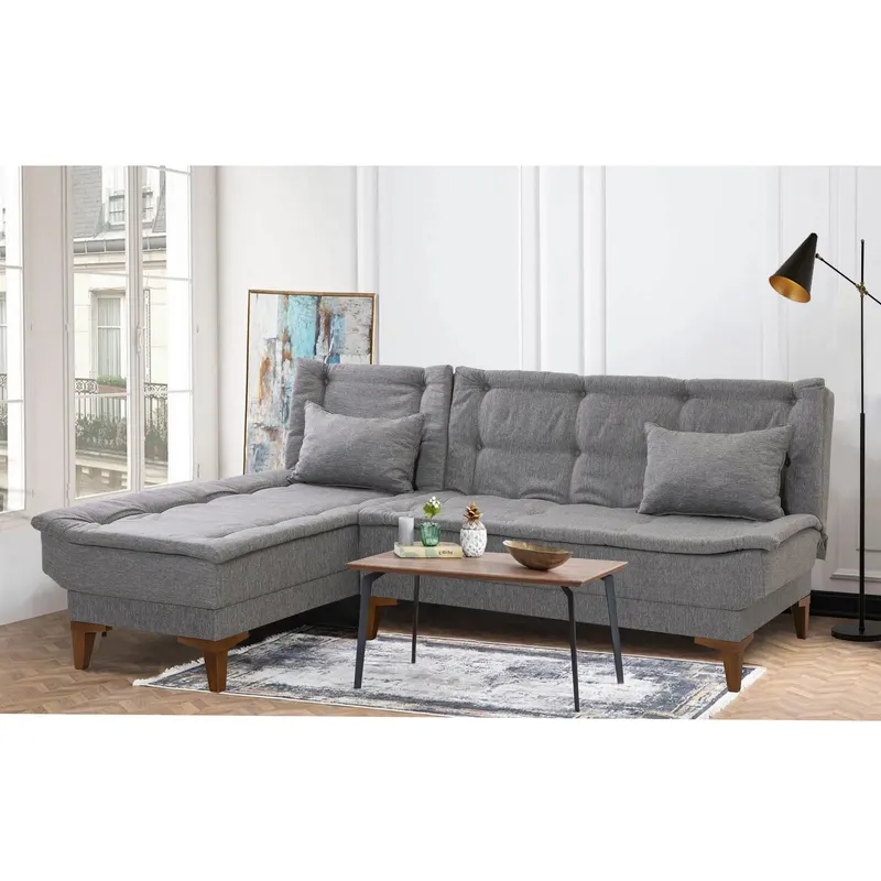 Canapea extensibilă Santo, Colț, Stânga, Diverse culori, 225x85x86 cm - Gri deschis