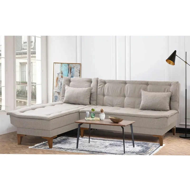 Canapea extensibilă Santo, Colț, Stânga, Diverse culori, 225x85x86 cm - Crem