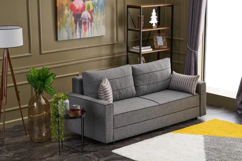 Canapea extensibilă Ece, 3 locuri, Diverse culori, 215x90x88 cm - Gri închis