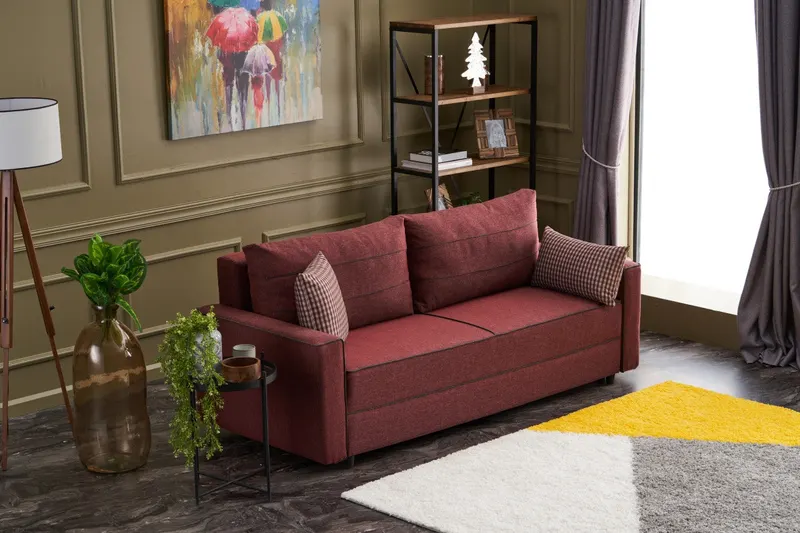 Canapea extensibilă Ece, 3 locuri, Diverse culori, 215x90x88 cm - Bordo