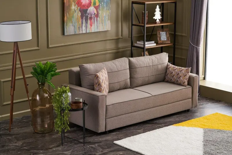 Canapea extensibilă Ece, 3 locuri, Diverse culori, 215x90x88 cm - Crem