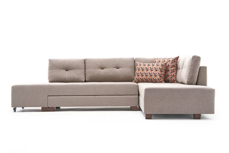 Canapea extensibilă de colț Manama, Dreapta, Diverse culori, 280x206x85 cm - Crem
