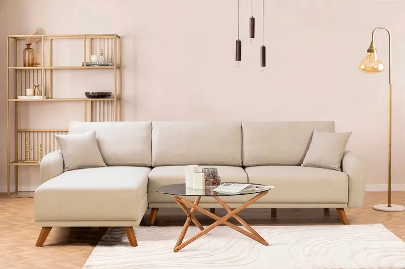 Canapea extensibilă Hera, Colț, Varianta 1, Diverse culori, 237x185x90 cm - Crem
