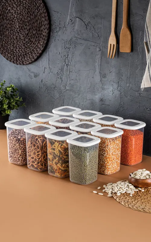 Set recipiente pentru depozitare 12 bucăți BNMPOLYWS12-12, Alb, 10x10x17 cm - Alb