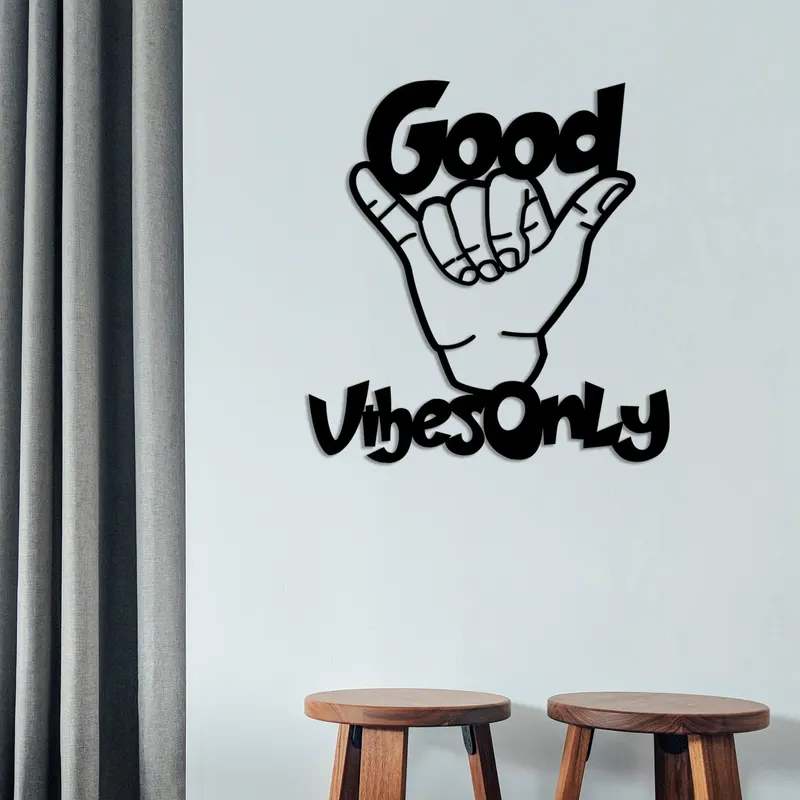 Decorațiune de perete din metal Good Vibes Only, Negru, 52x58x0 cm - Negru