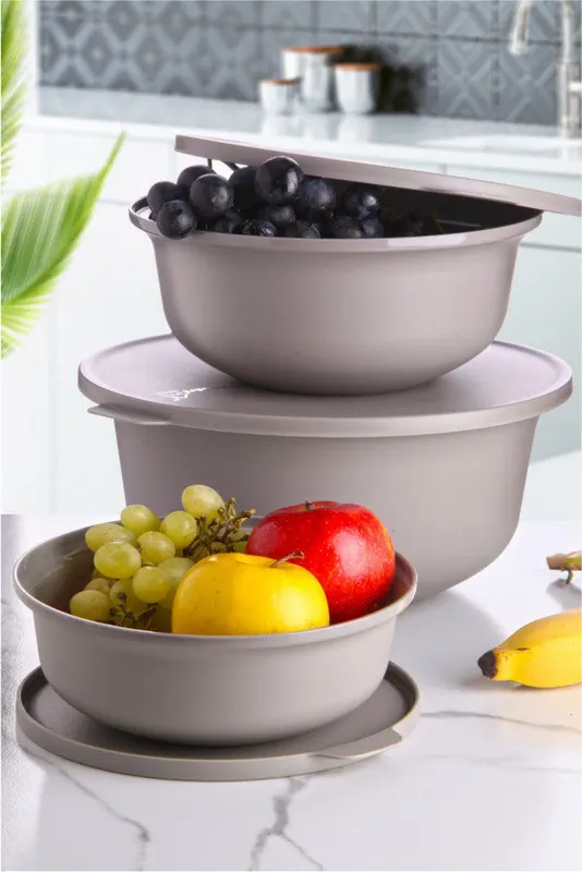 Set recipiente pentru depozitare 3 bucăți YUVBEI03-124, Gri, 24x24x10 cm - Gri