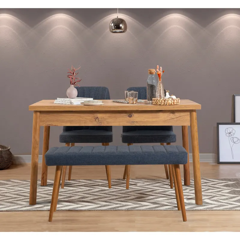 Masă cu scaune 4 bucăți Costa Atlantic, Pin atlantic - Bleumarin, 120x75x77 cm - Natural - Albastru
